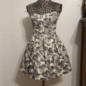 Honey Punch Party Dress. Gray, cream with hints of dark green.